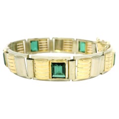 Vintage Retro Solid 14k Gold 7,50ctw Lünette Turmalin Geometrisches Linienarmband, Vintage