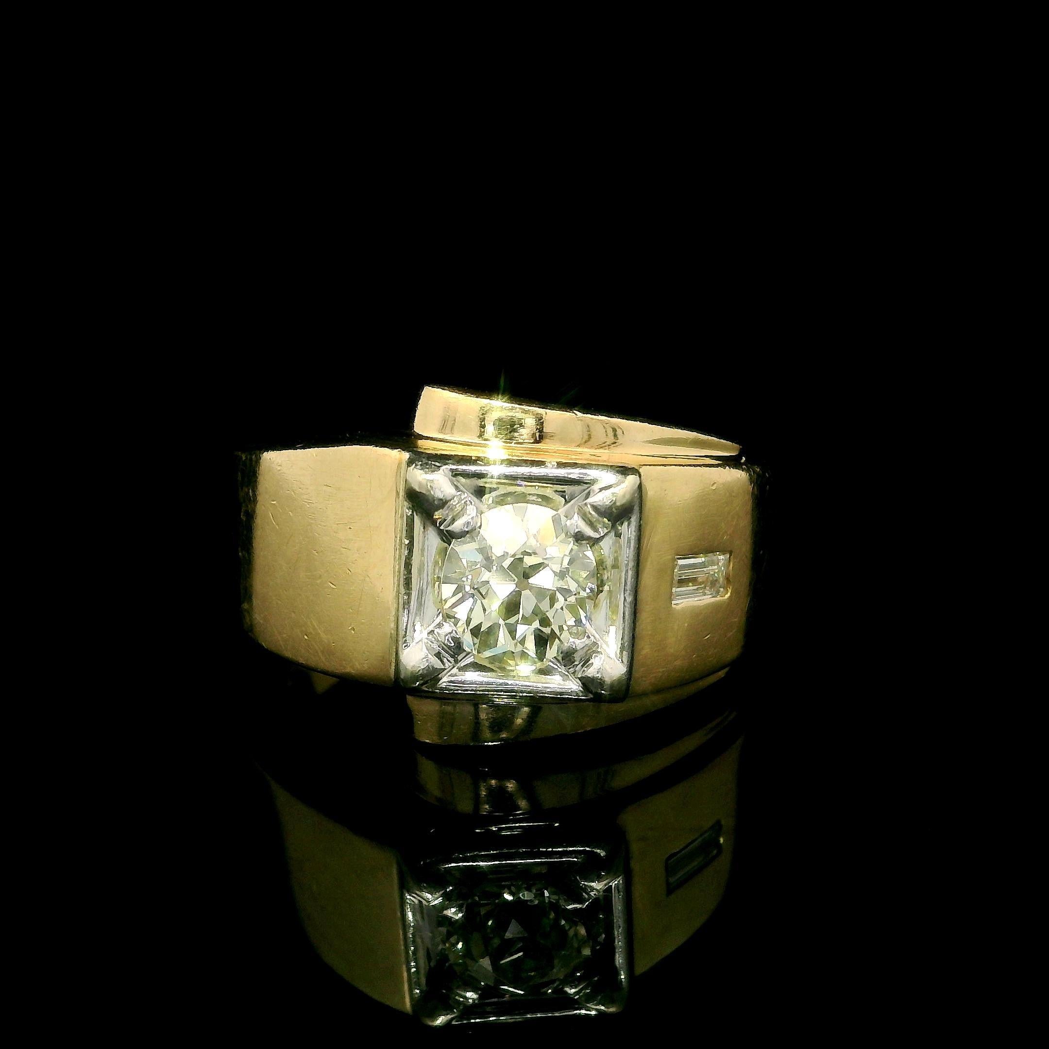Vintage Retro Solid Gold 0.65ctw Old European Baguette Diamond Buckle Band Ring For Sale 9