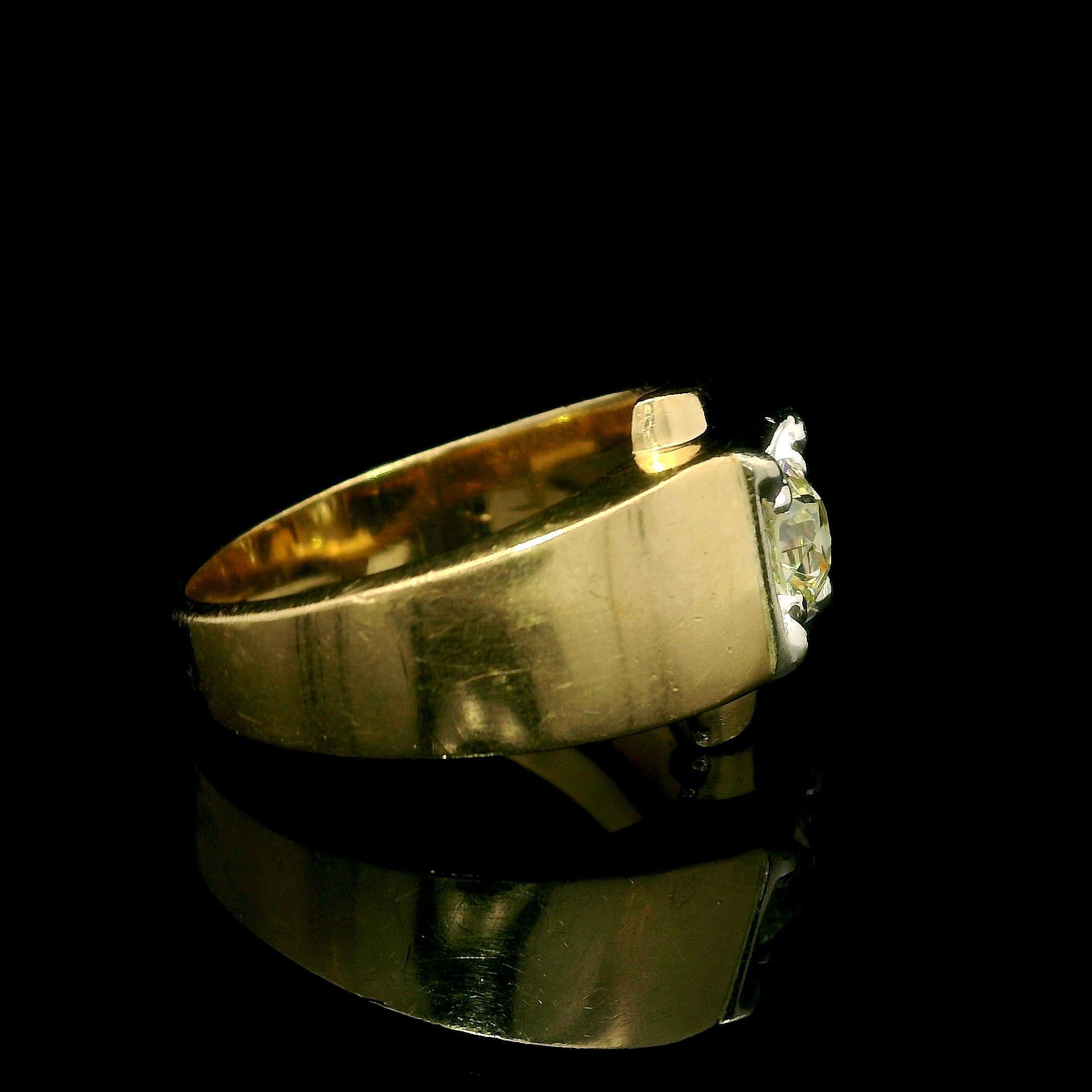 Old European Cut Vintage Retro Solid Gold 0.65ctw Old European Baguette Diamond Buckle Band Ring For Sale