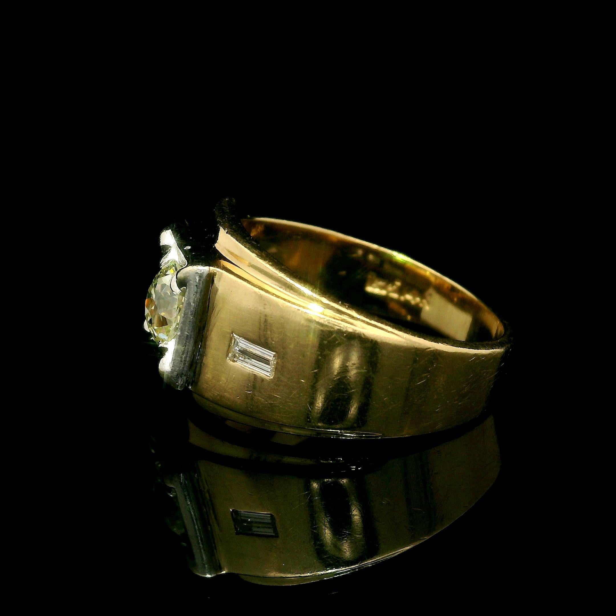 Vintage Retro Solid Gold 0.65ctw Old European Baguette Diamond Buckle Band Ring In Good Condition For Sale In Montclair, NJ