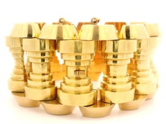 Vintage Retro Solid Gold Super Substantial Wide Geometric Pyramid Style Bracelet