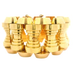 Vintage Retro Solid Gold Super Substantial Wide Geometric Pyramid Style Bracelet