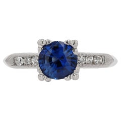 Vintage Retro Solitaire Sapphire Engagement Ring