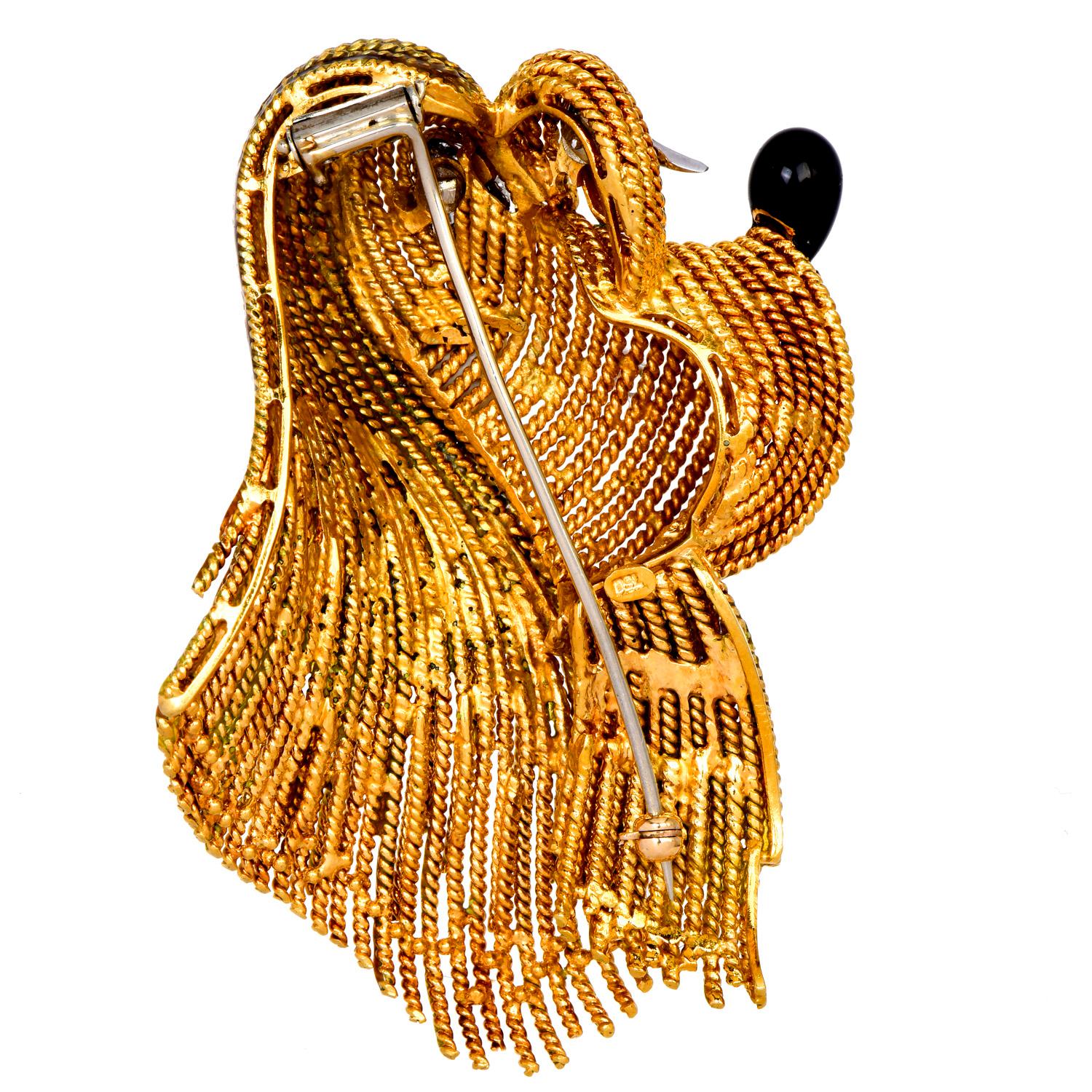 Women's or Men's Vintage Retro St Bernard Dog Diamond 18K Yellow Gold Large Pin Brooch