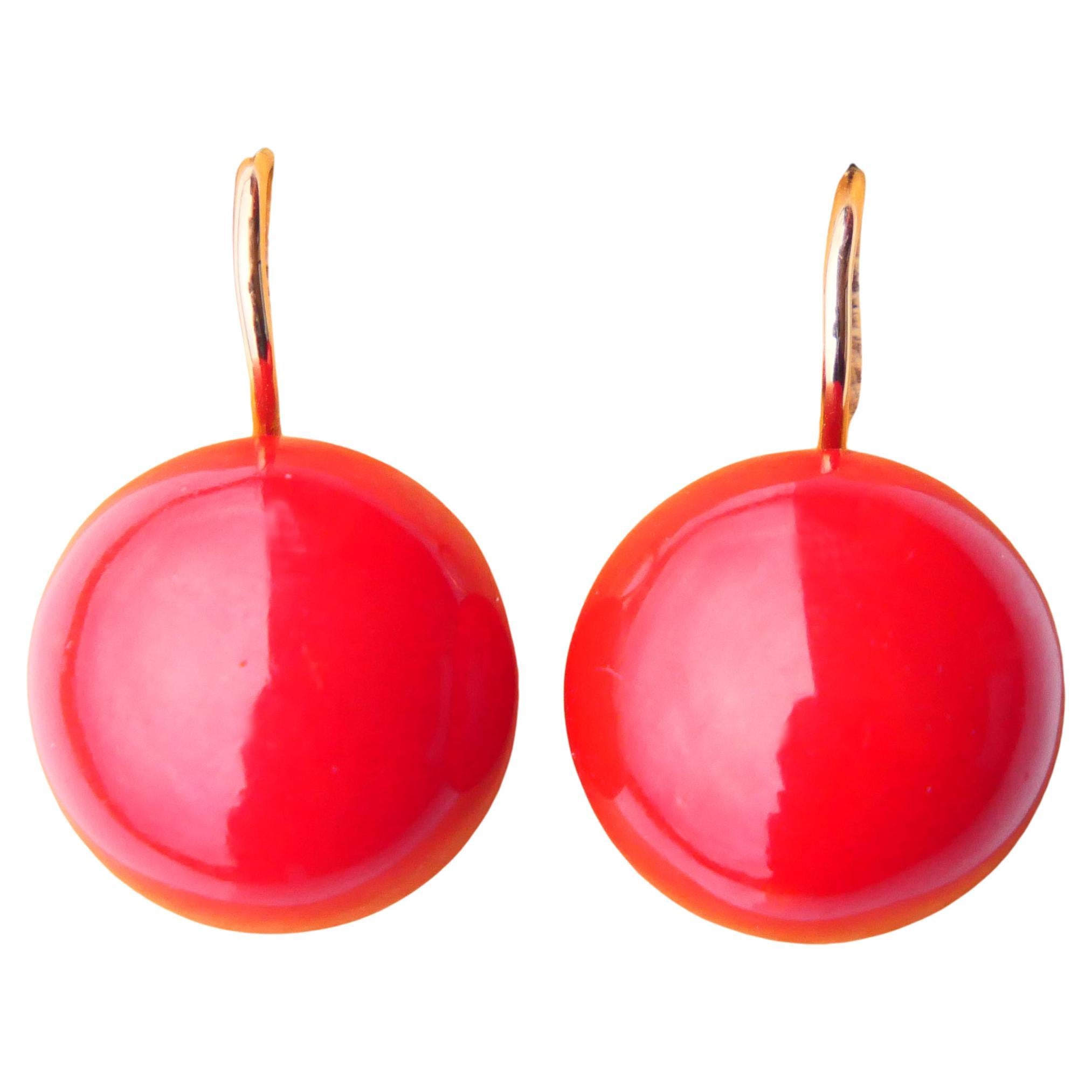 Vintage Retro stud Earrings natural 10ctw Red Coral solid 18K Gold / 6.45 gr
