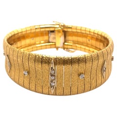 Bracelet vintage de style rétro en or jaune 18 carats avec diamants 77,31 grammes