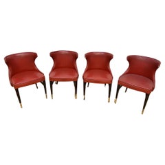 Vintage Retro Style Nail-Head Finish Game/Dining Table Chairs - Pair of 4