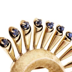 Vintage Retro Swirl 14k Rose Gold Sapphire Brooch, 1940's