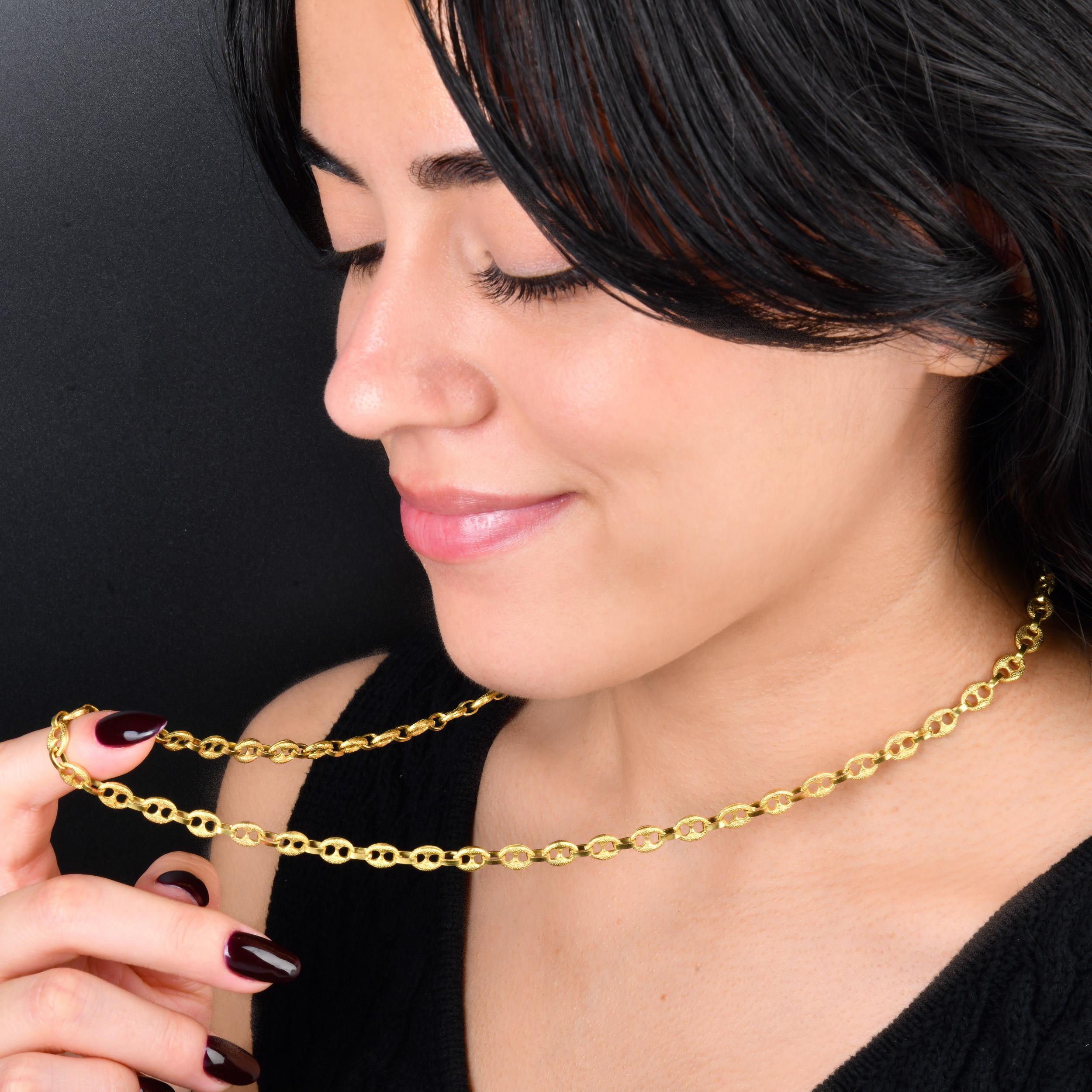 Collar de eslabones de fantasía de oro de 18 quilates con textura retro vintage 41,8 gramos en venta 3