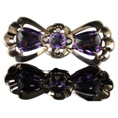 Vintage Retro Tiffany and Co Carved Amethyst and Diamond Bow Pin Brooch