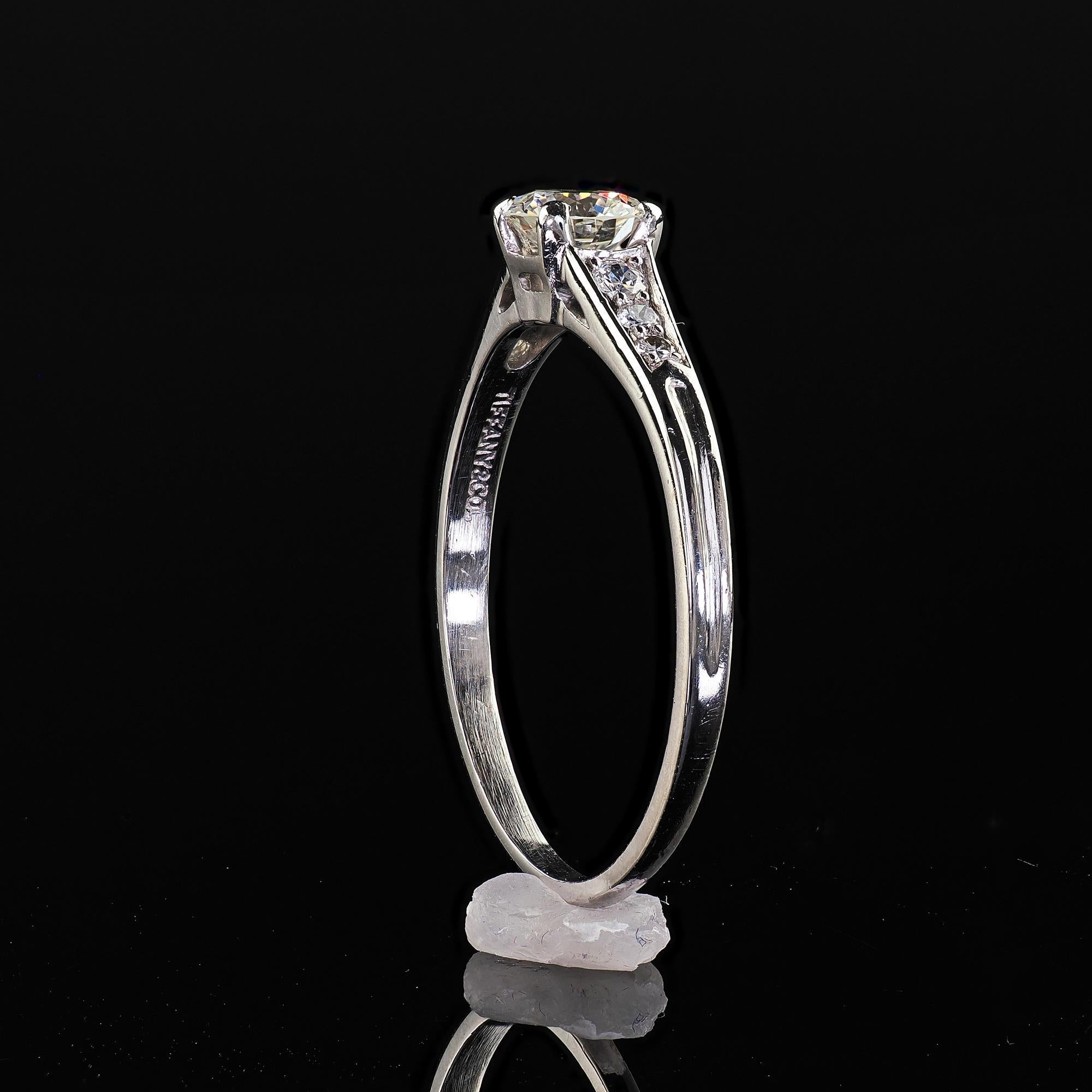 Vintage Retro Tiffany and Co Platinum Diamond Engagement Ring - Size 7 3/4 For Sale 5
