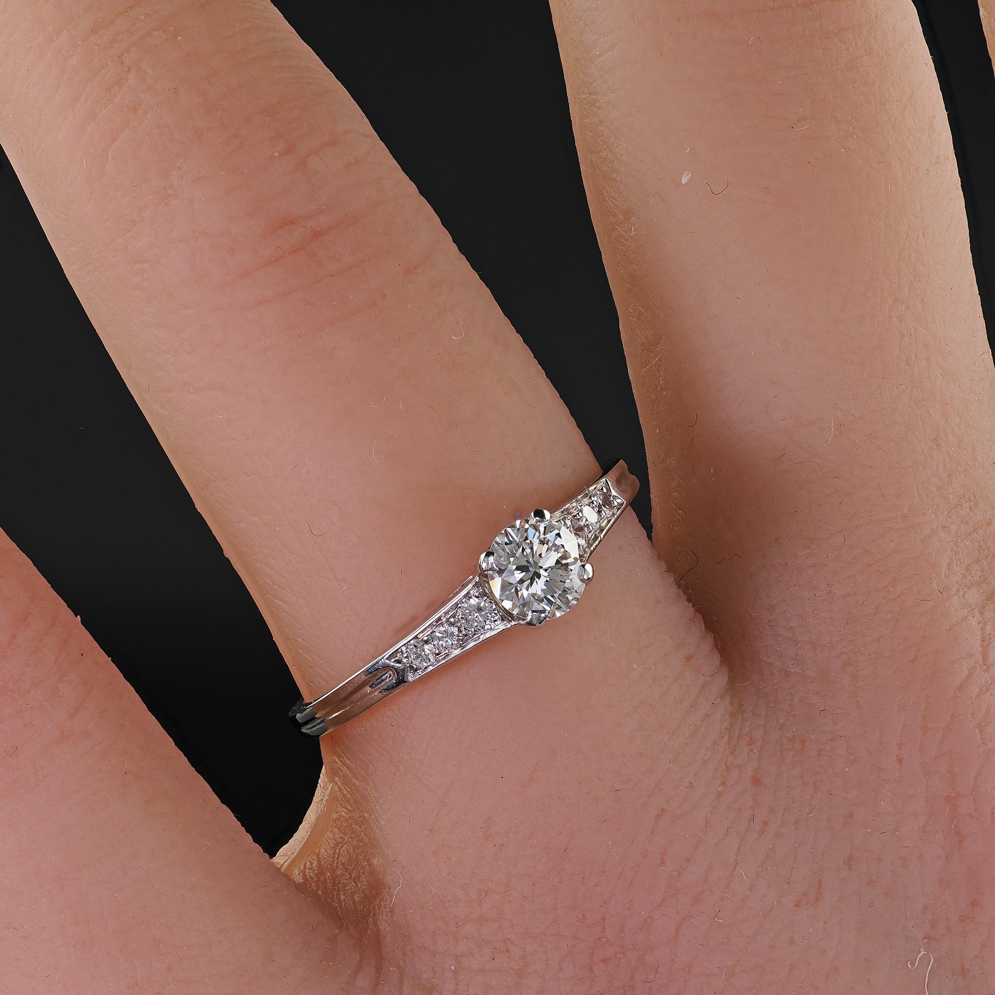 Vintage Retro Tiffany and Co Platinum Diamond Engagement Ring - Size 7 3/4 For Sale 6