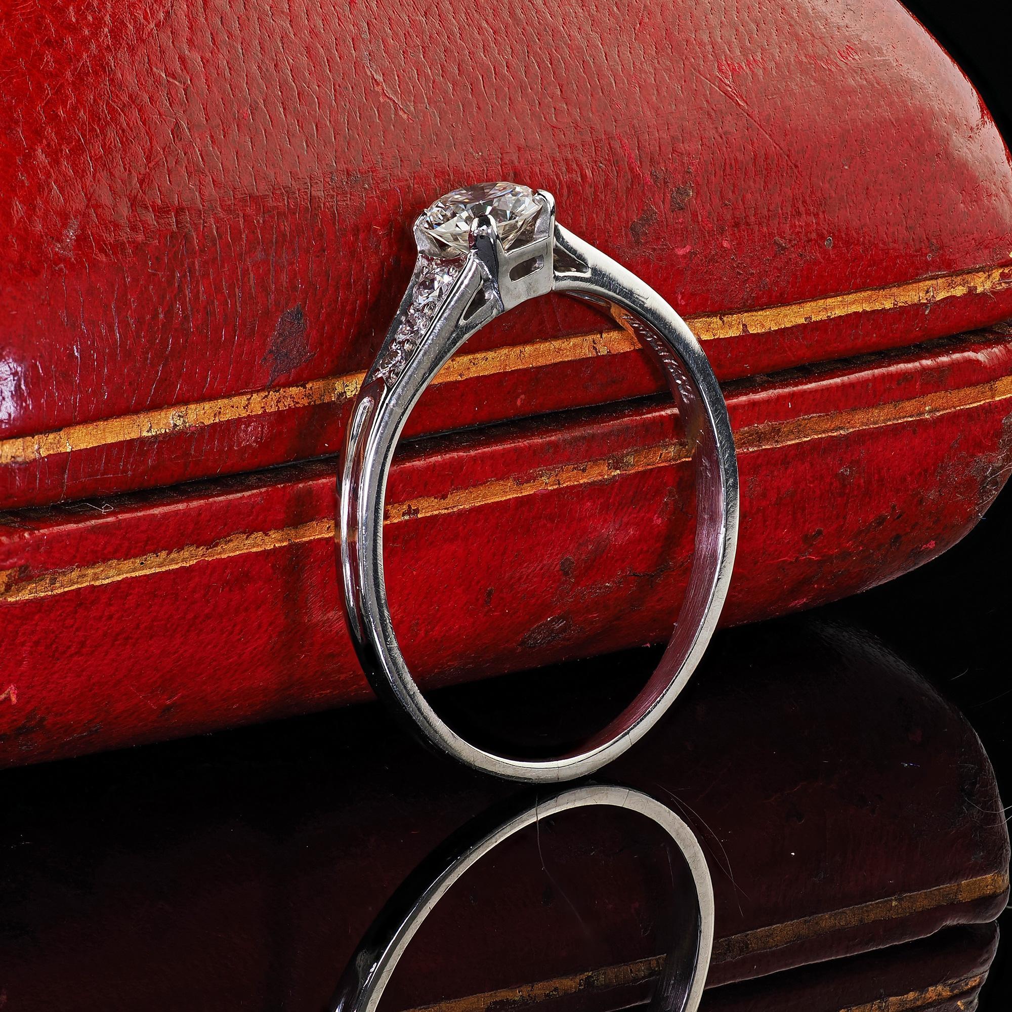 Round Cut Vintage Retro Tiffany and Co Platinum Diamond Engagement Ring - Size 7 3/4 For Sale