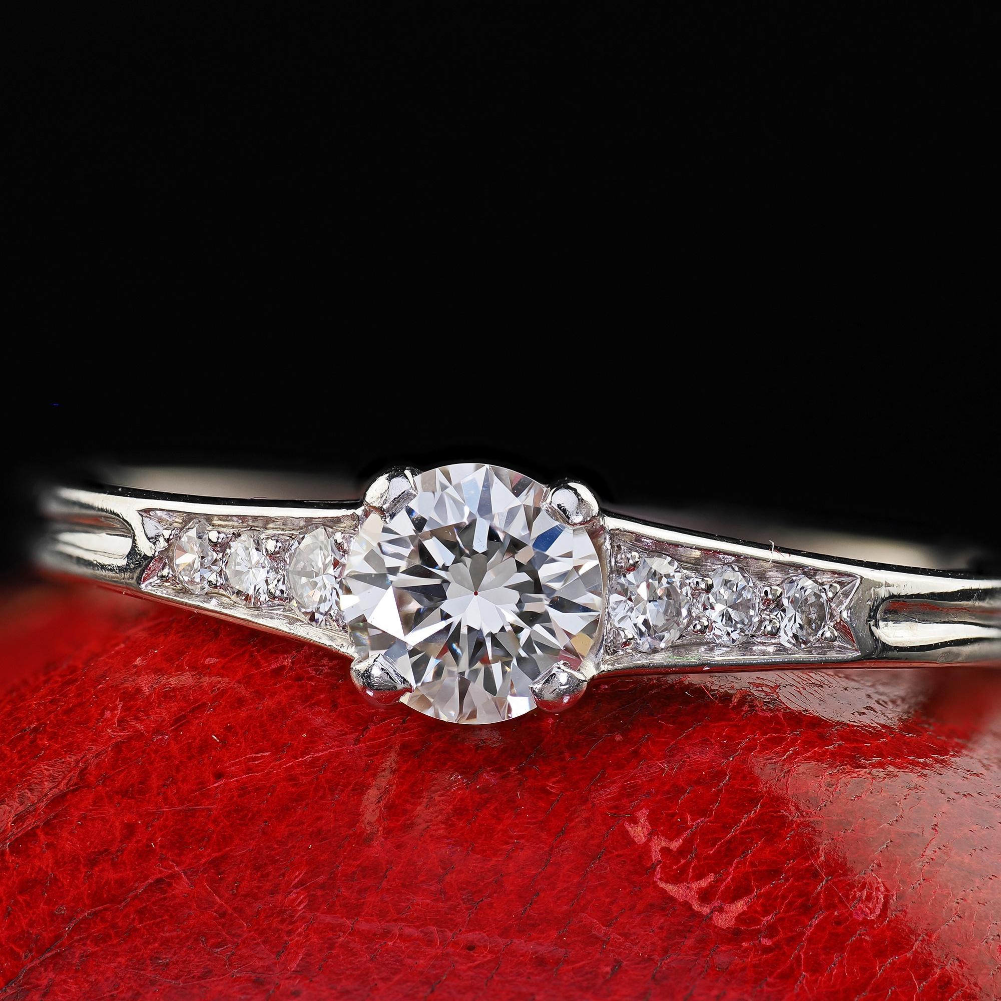 Vintage Retro Tiffany and Co Platinum Diamond Engagement Ring - Size 7 3/4 For Sale 1