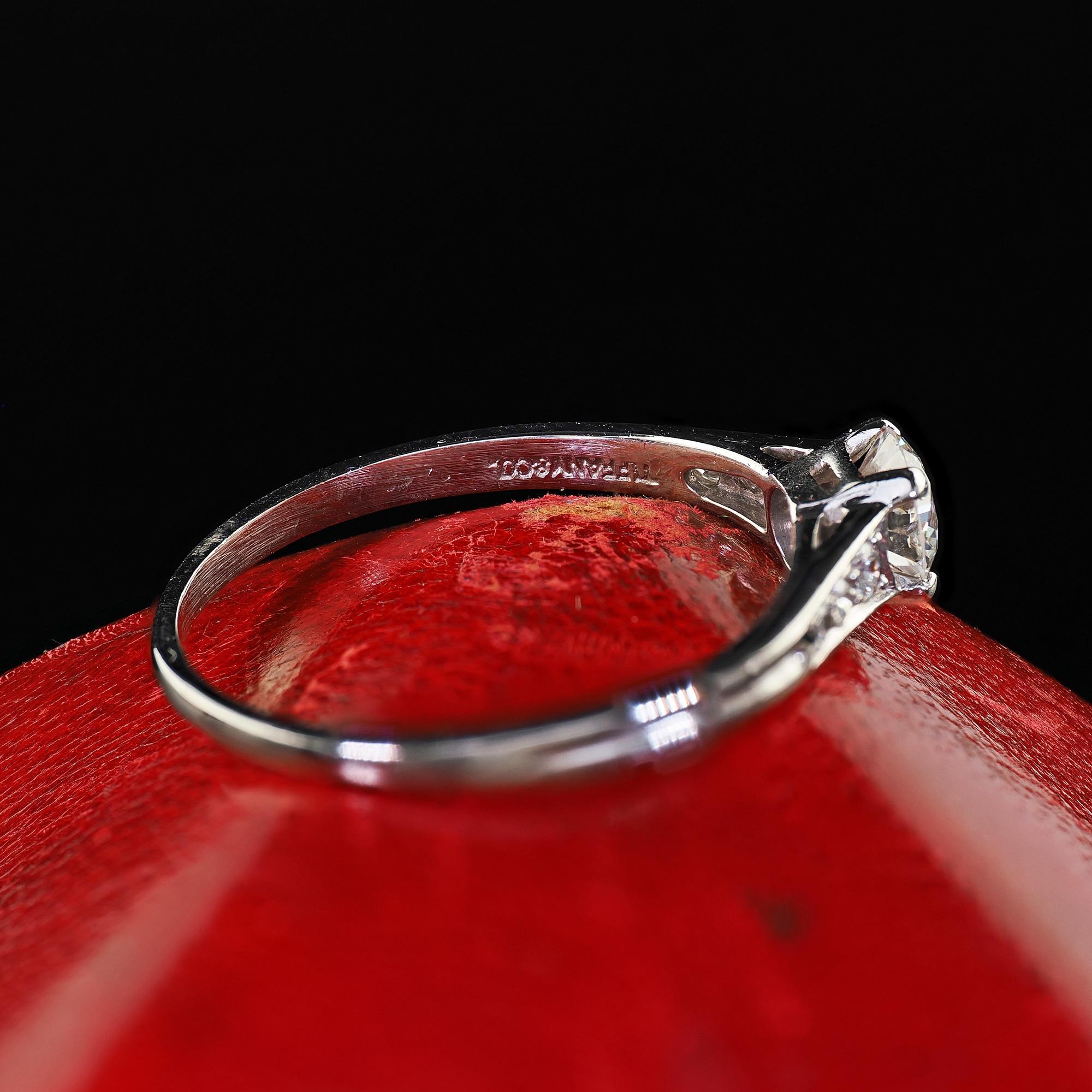 Vintage Retro Tiffany and Co Platinum Diamond Engagement Ring - Size 7 3/4 For Sale 2