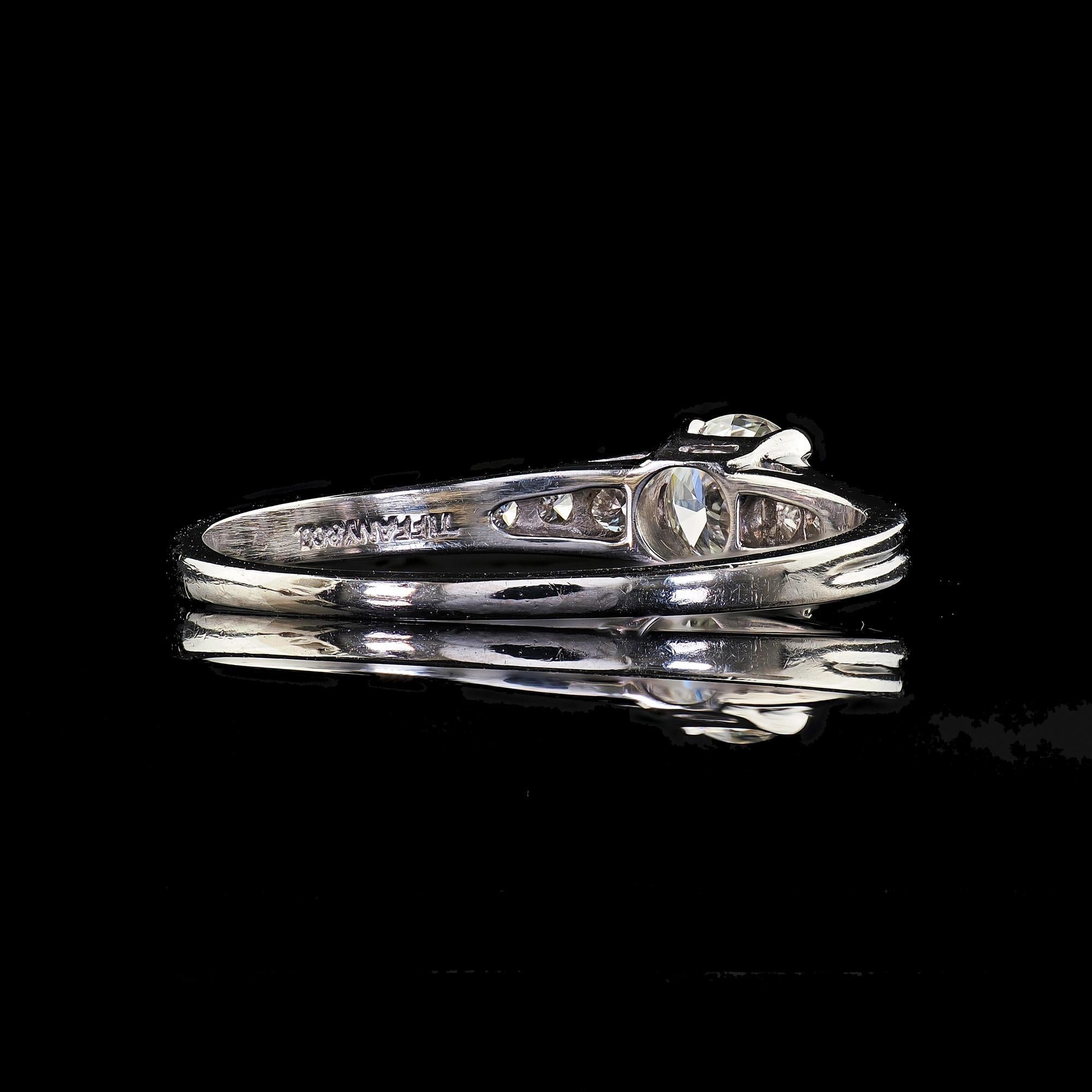 Vintage Retro Tiffany and Co Platinum Diamond Engagement Ring - Size 7 3/4 For Sale 4
