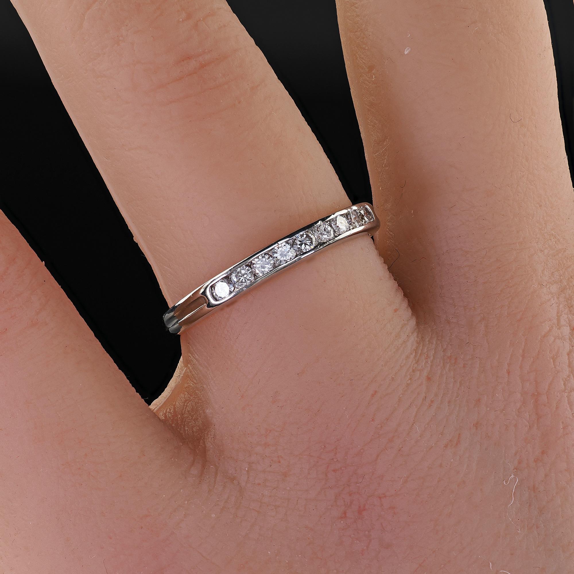 Vintage Retro Tiffany and Co Platinum Diamond Wedding Band Ring - Size 7 3/4 For Sale 6