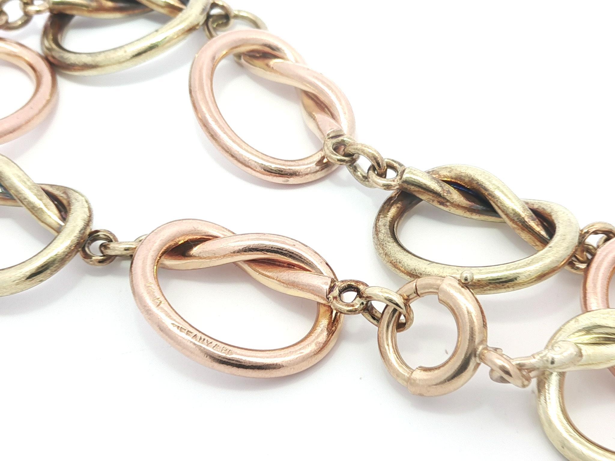 Rétro Vintage Retro Tiffany & Co. 14k Rose & Green Gold Open Knot Link Bracelet en vente