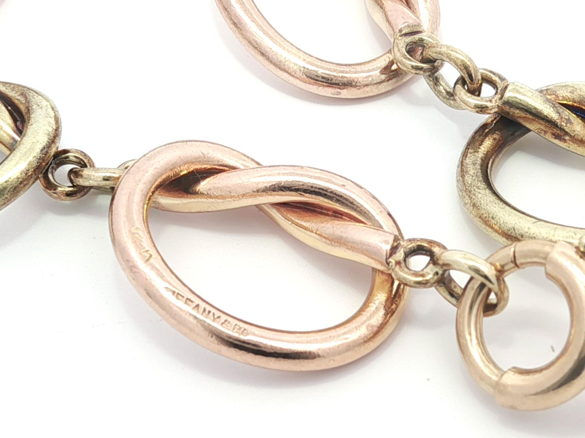 Vintage Retro Tiffany & Co. 14k Rose & Green Gold Open Knot Link Bracelet Bon état - En vente à Montclair, NJ