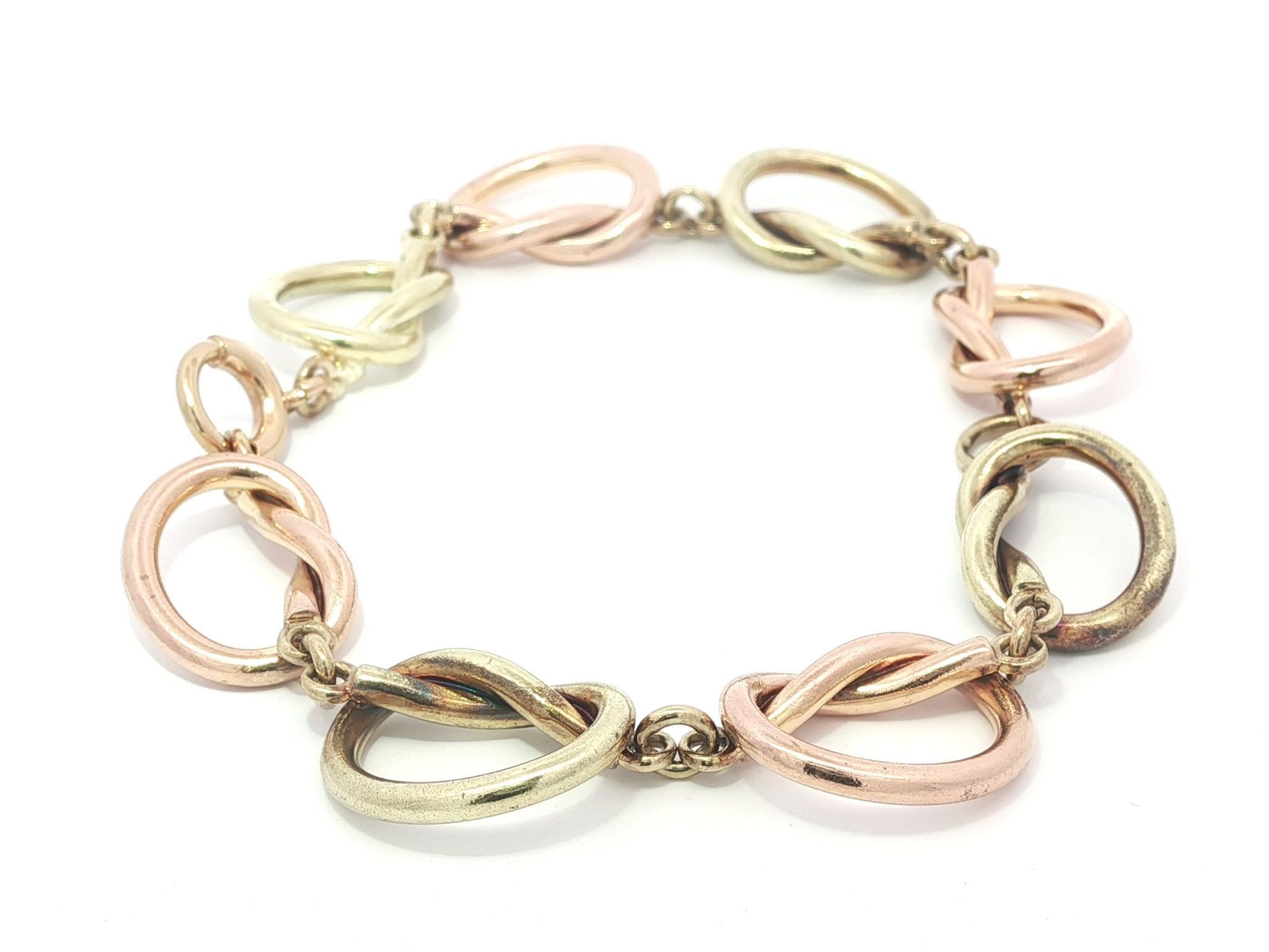 Vintage Retro Tiffany & Co. 14k Rose & Green Gold Open Knot Link Bracelet en vente 1