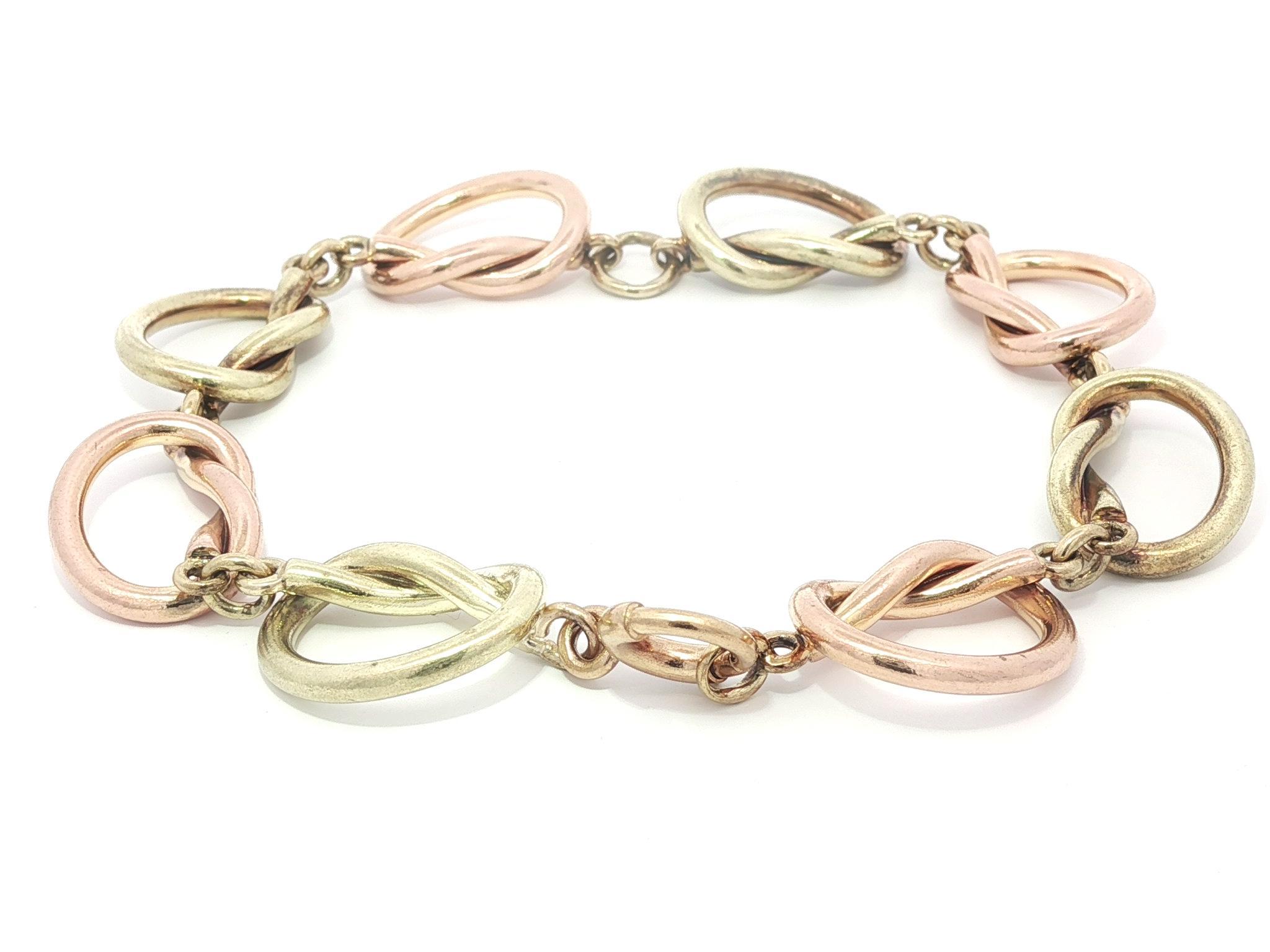 Vintage Retro Tiffany & Co. 14k Rose & Green Gold Open Knot Link Bracelet en vente 2