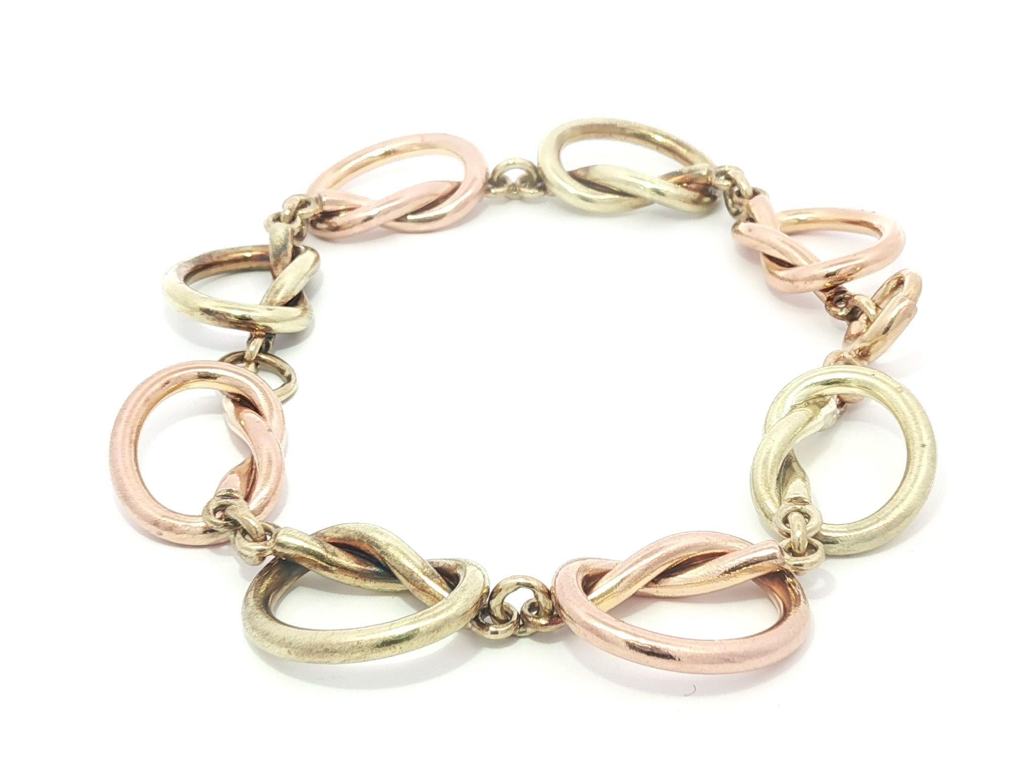 Vintage Retro Tiffany & Co. 14k Rose & Green Gold Open Knot Link Bracelet en vente 3