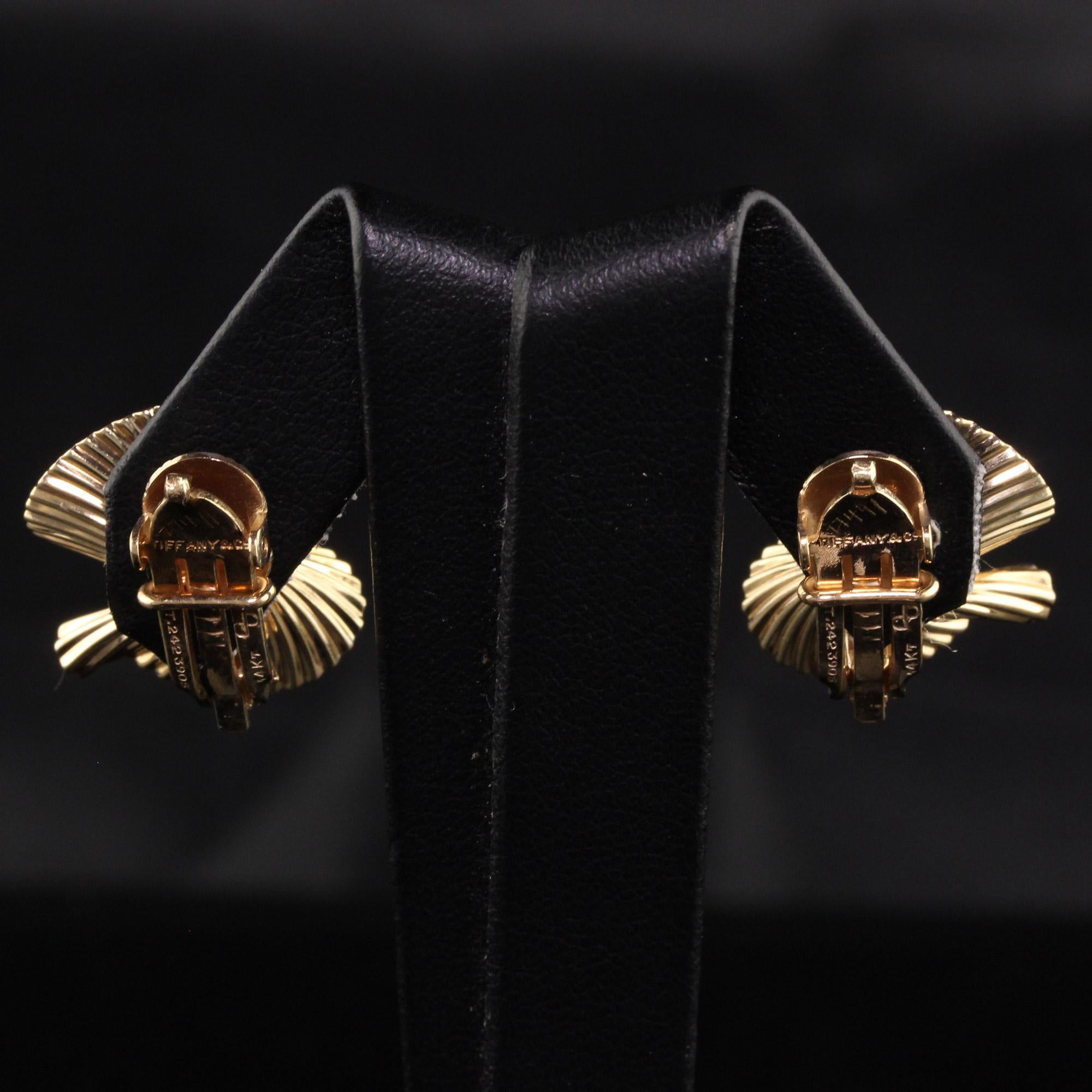 Vintage Retro Tiffany & Co. 14K Yellow Gold Swirl Ribbon Earrings For Sale 2