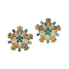 Vintage and Retro Tiffany & Co. Emerald and Diamond Starburst Earrings, 18k