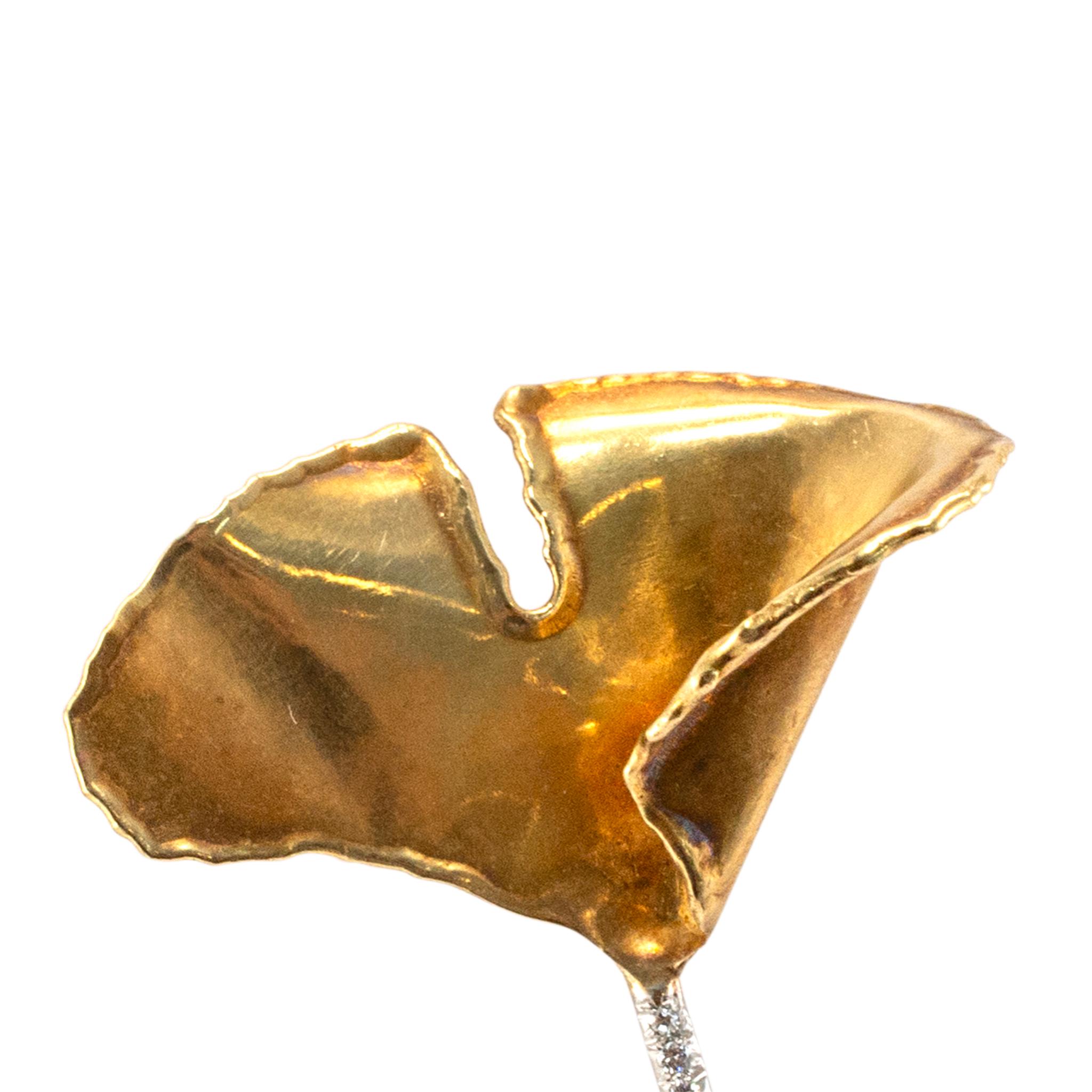 Vintage Retro Tiffany & Co. Platino, oro 18 carati, diamante, icona della foglia di Ginkgo. in vendita 1