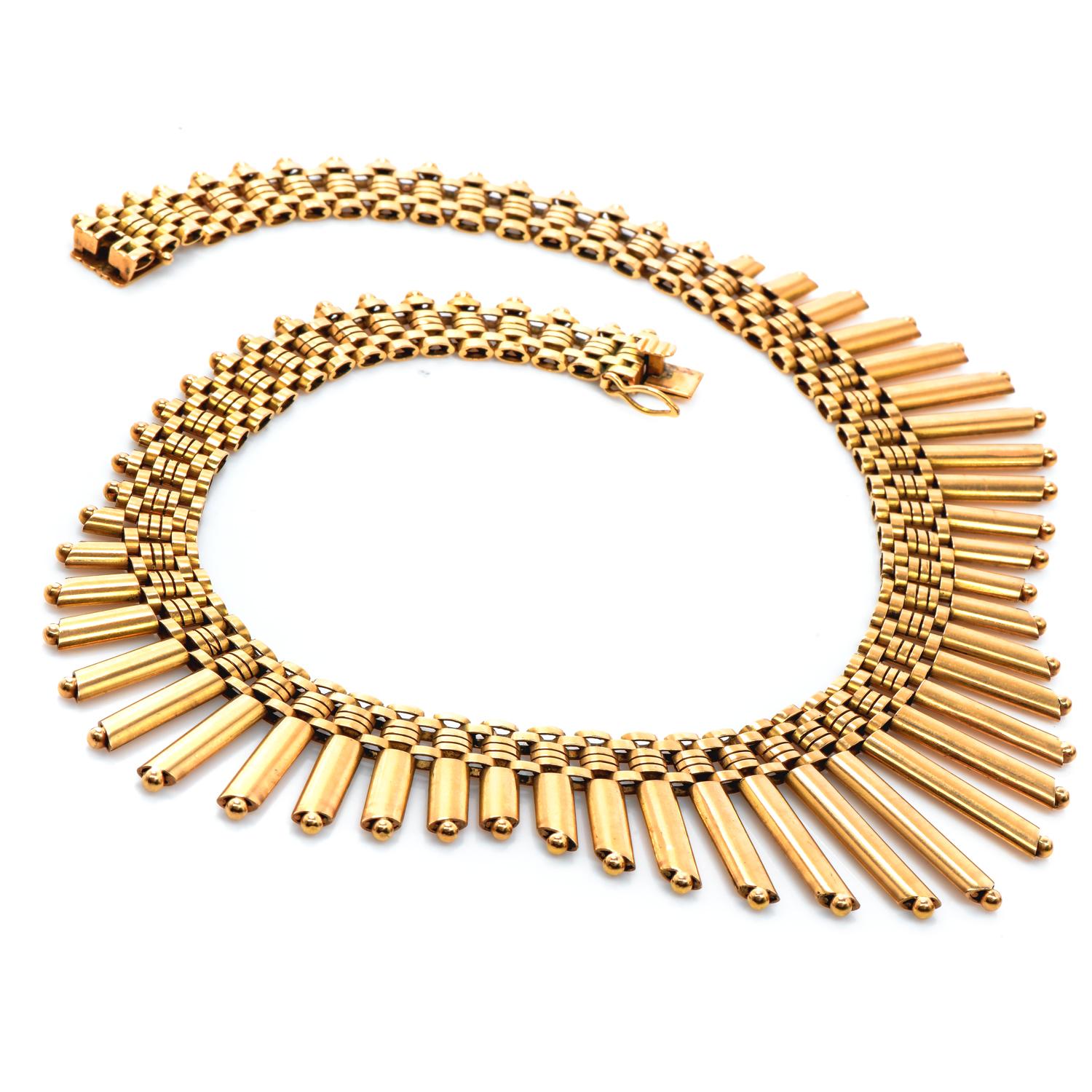 Vintage Retro Röhrenglied 18k Gold Fransen Halskette 1