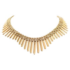 Vintage Retro Röhrenglied 18k Gold Fransen Halskette