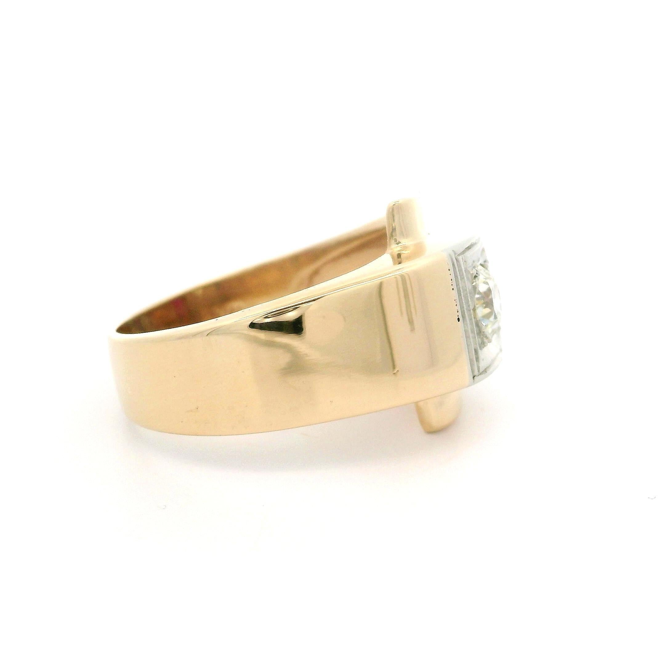 Vintage Retro-Ring, zweifarbiges Gold 0,28 Karat Diamant & roter Stein, polierte Schnalle, Vintage im Angebot 1