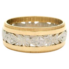 Vintage Retro Two Tone Gold 7mm Open Work Center w/ Milgrain Edged Band Ring