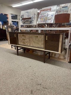 Vintage Retro Uk Import Two Toned Formica Credenza With Gold Accents.