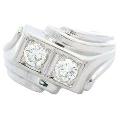 Vintage Retro Unisex 14k White Gold 0.50ctw Dual Diamond Step Ring
