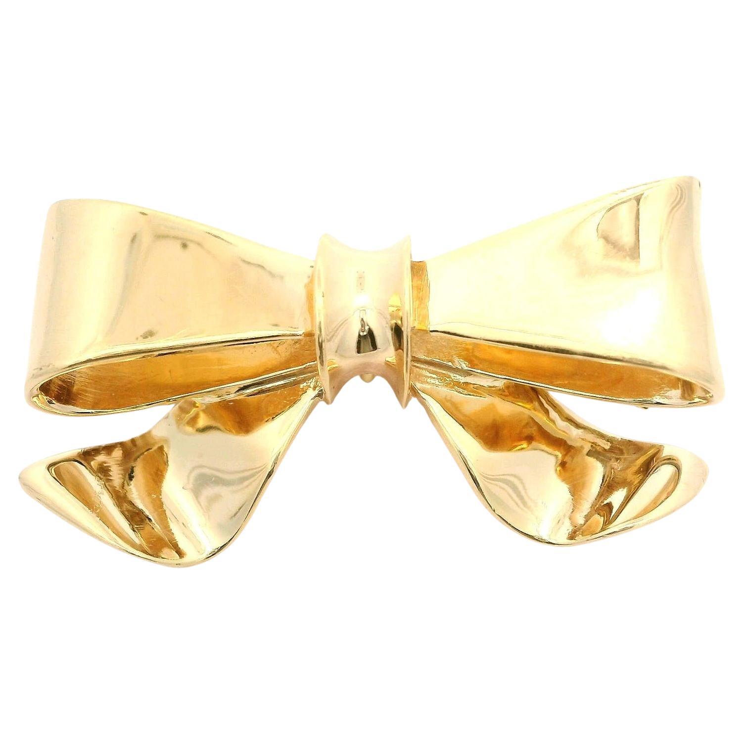 Vintage Retro Well Made 14k Yellow Gold Polished Finish Bow Ribbon Pin Brooch