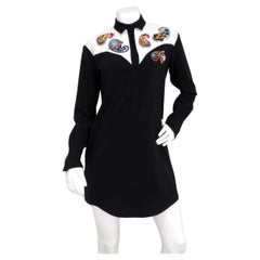Vintage Retro Western Vestido de manga larga abotonado con cuentas y motivo Paisley
