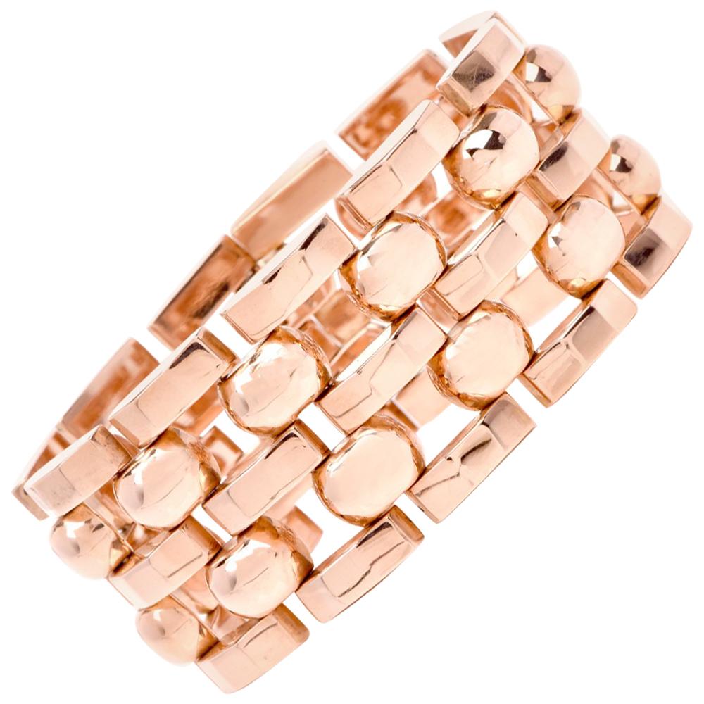 Vintage Retro Wide Tank Track 18 Karat Rose Gold Bracelet