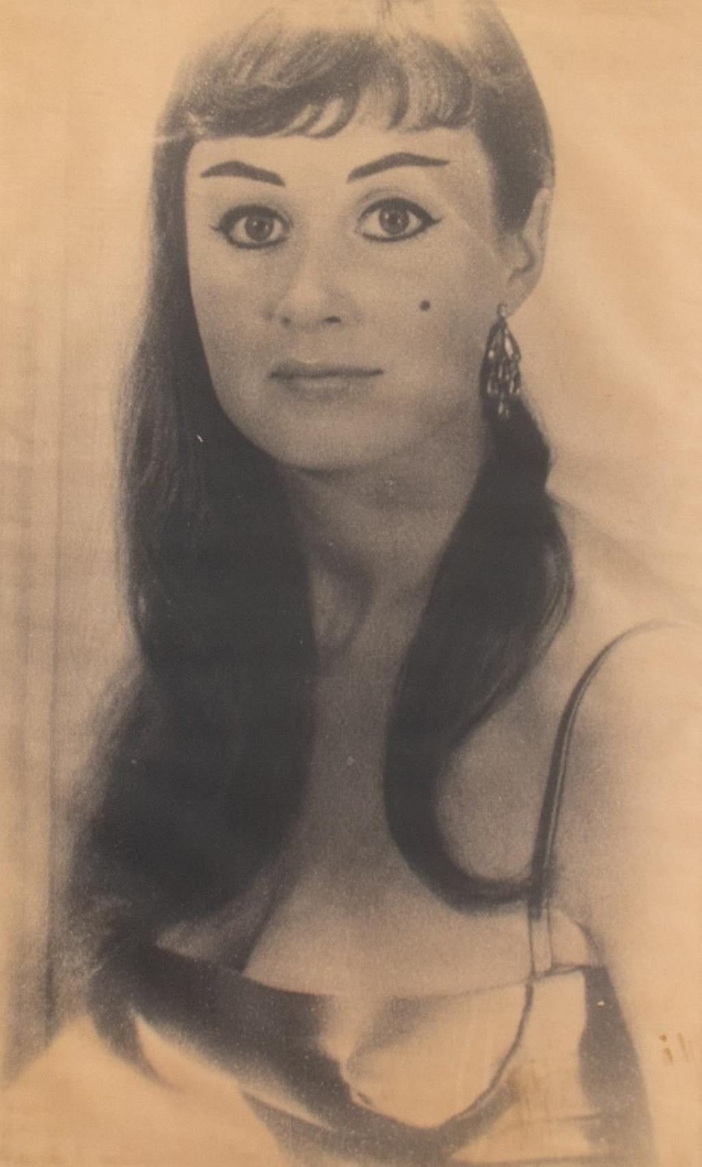 Mid-Century Modern Vintage Retro Woman's Portrait Poster, 1960s For Sale