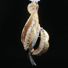 Vintage Retro Gelbgold 1,60ctw Diamant große Florentine Band Pin Brosche