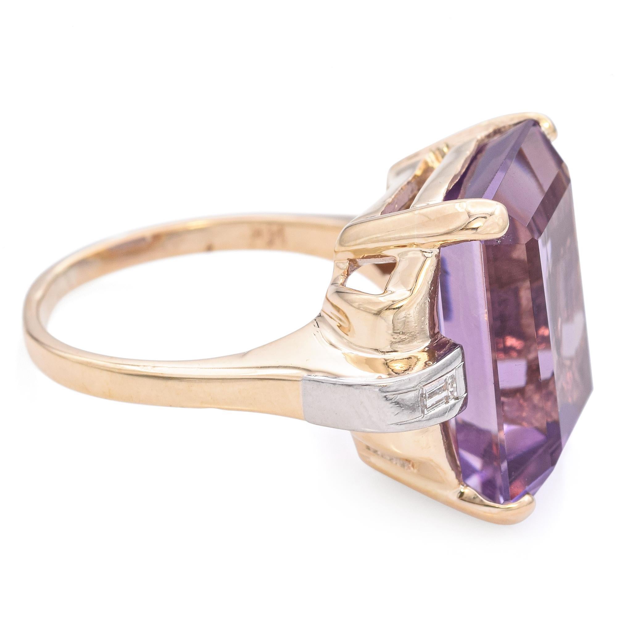 Vintage Retro Yellow Gold Amethyst Cocktail Ring For Sale 1