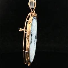 Vintage Retro Yellow Gold Hardstone Large Cameo Detailed Portrait Pendant Brooch