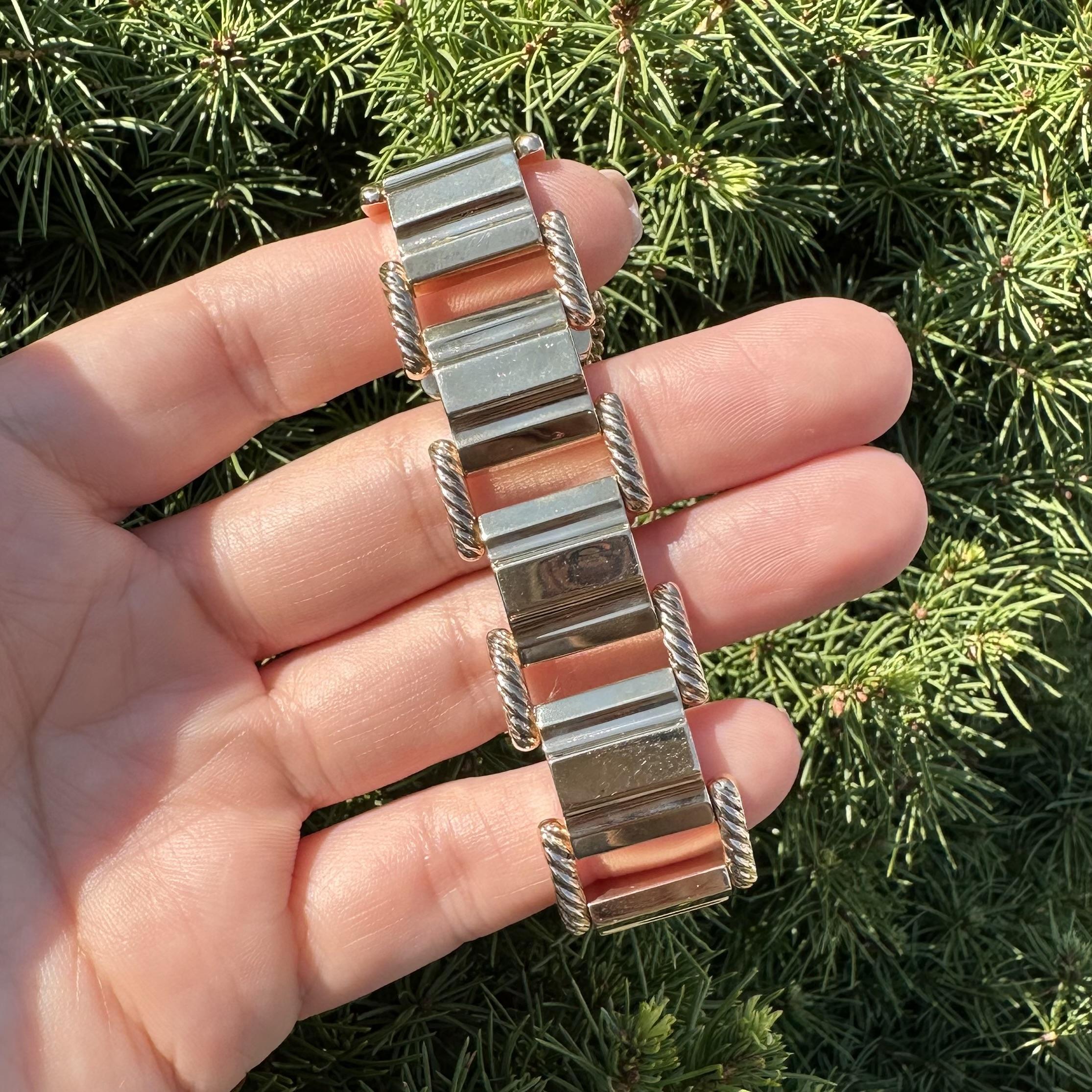 Pulsera de eslabones de oro amarillo retro vintage con panel acanalado ancho y abullonado en venta 8