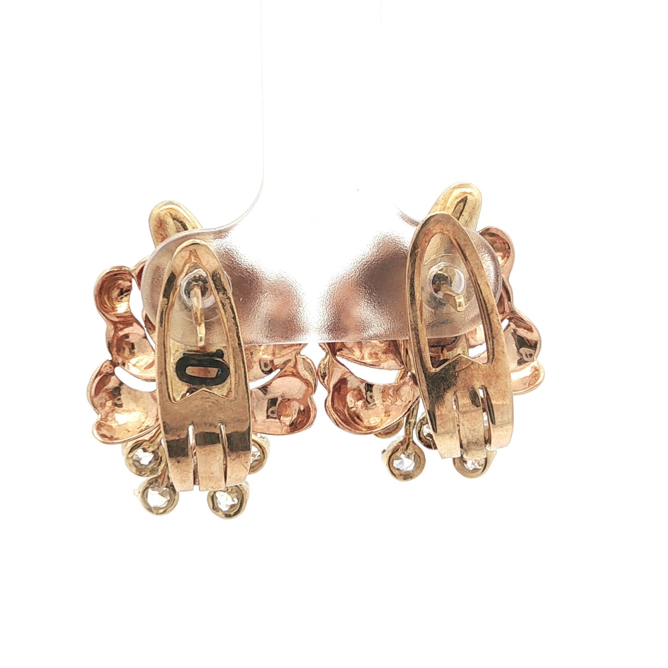 Vintage Retro Gelb & Rose Gold .60ct Diamond Flower Bouquet Omega Ohrringe im Angebot 5