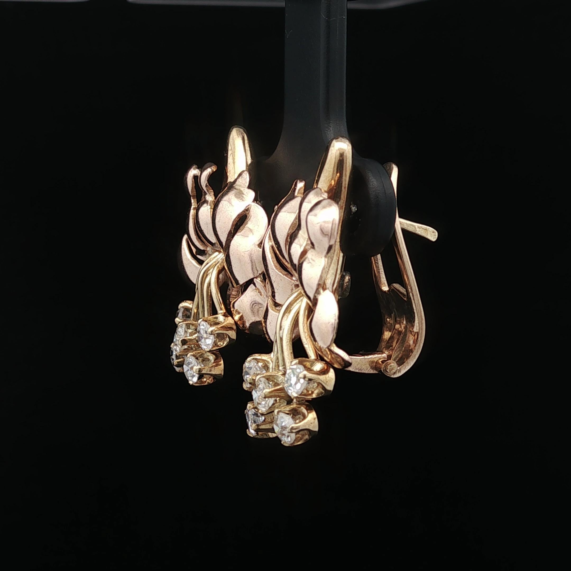 Vintage Retro Gelb & Rose Gold .60ct Diamond Flower Bouquet Omega Ohrringe Damen im Angebot