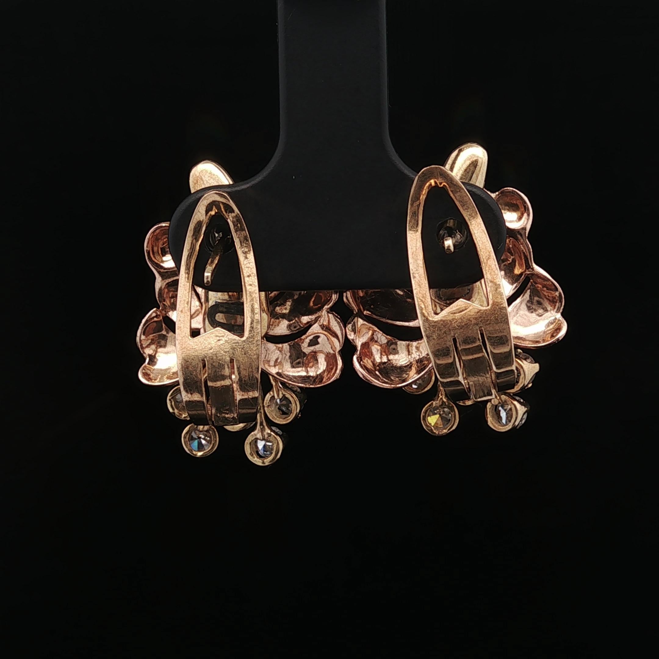 Vintage Retro Gelb & Rose Gold .60ct Diamond Flower Bouquet Omega Ohrringe im Angebot 1