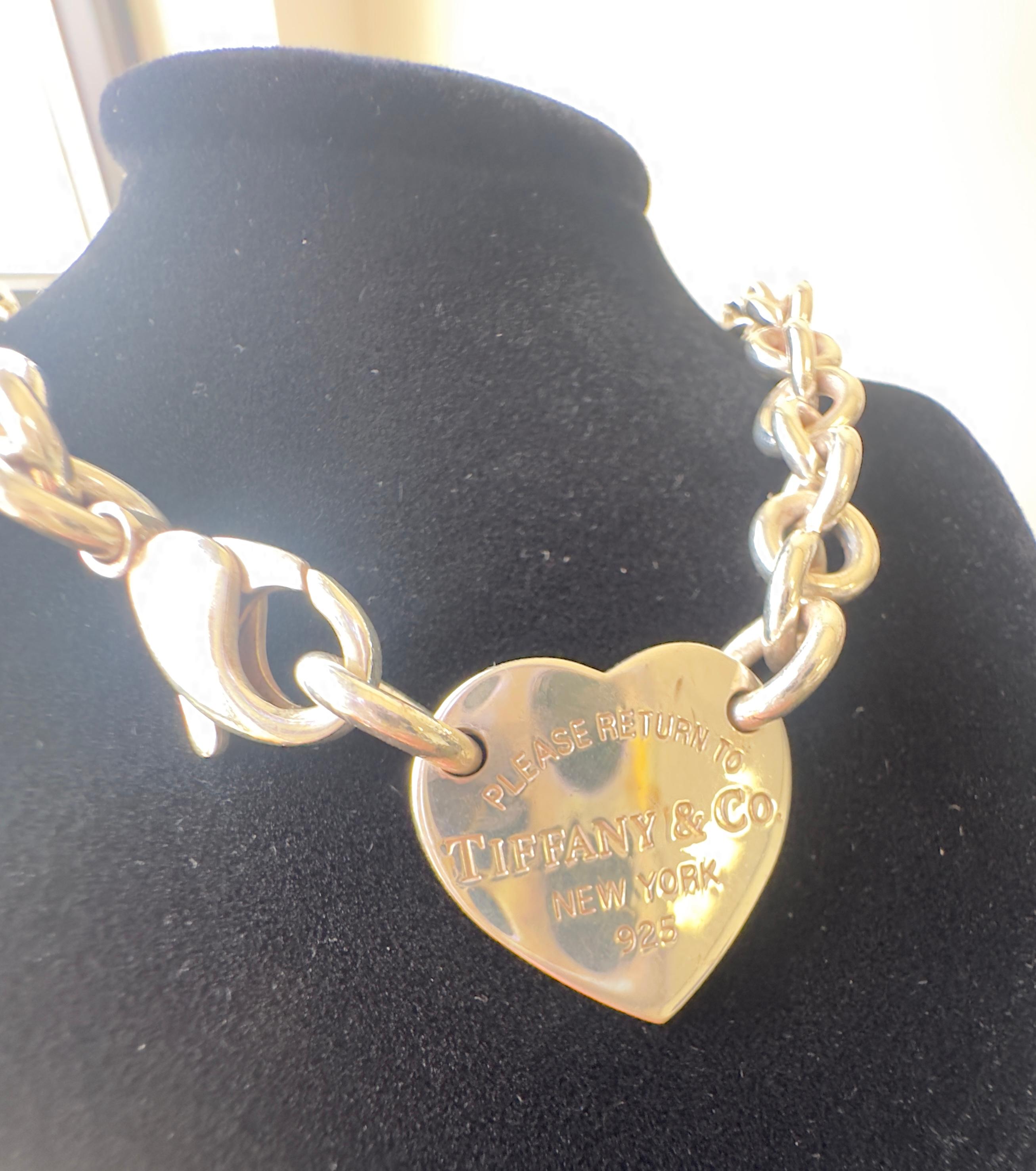 Vintage Rückkehr zu Tiffany & Co Sterling Silber Herz Tag Choker Halskette im Angebot 1
