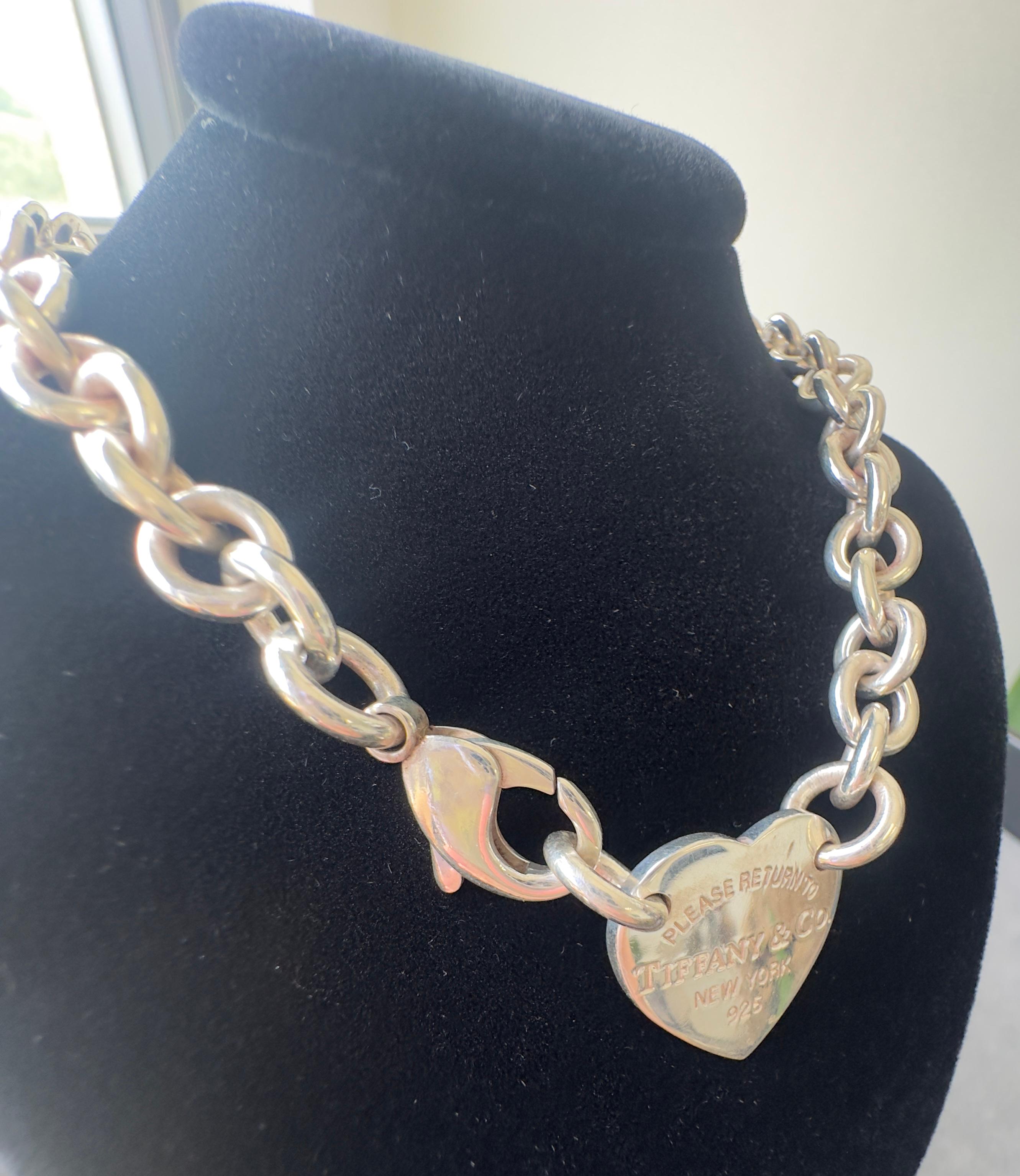Vintage Rückkehr zu Tiffany & Co Sterling Silber Herz Tag Choker Halskette im Angebot 2