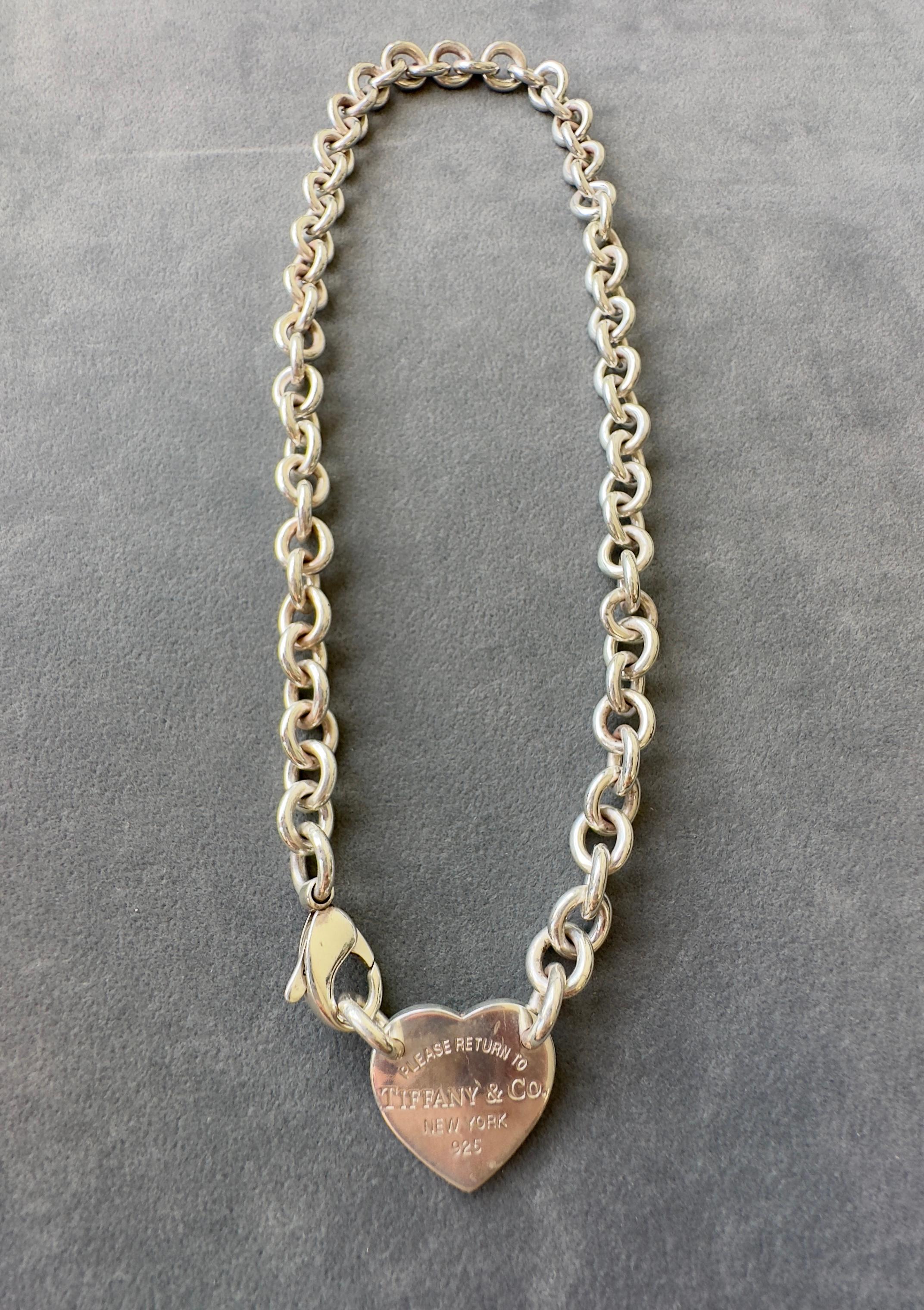 Vintage Rückkehr zu Tiffany & Co Sterling Silber Herz Tag Choker Halskette im Angebot 3