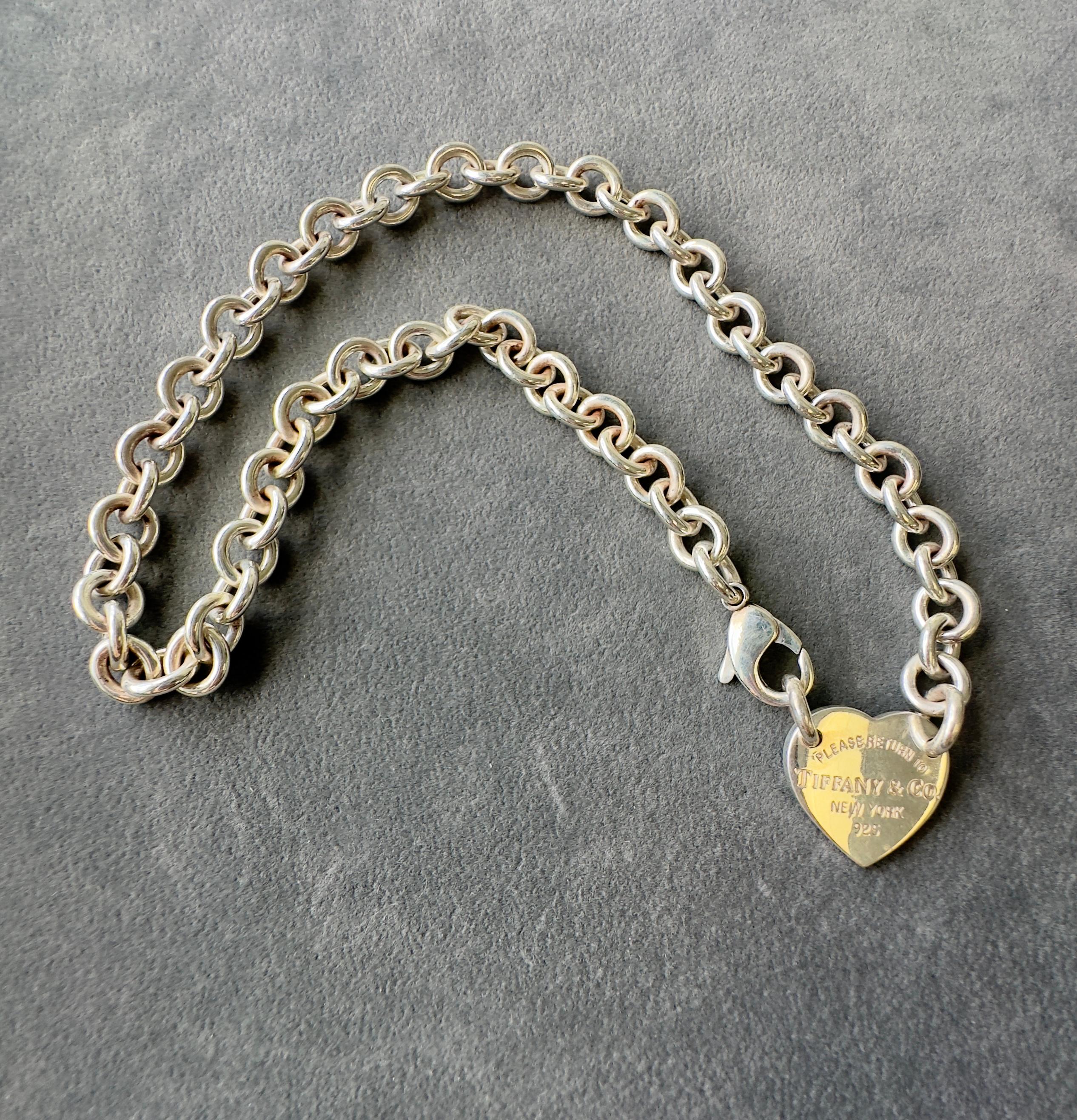 Vintage Rückkehr zu Tiffany & Co Sterling Silber Herz Tag Choker Halskette im Angebot 4